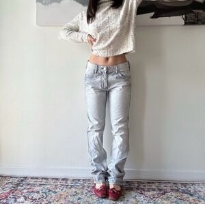 y2k light wash low rise baggy contrast stitch streetwear jeans